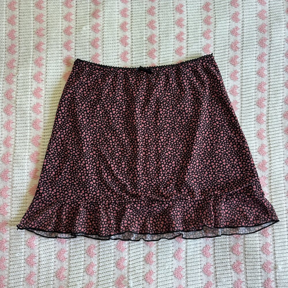 coquette pink and black hearts mini skirt